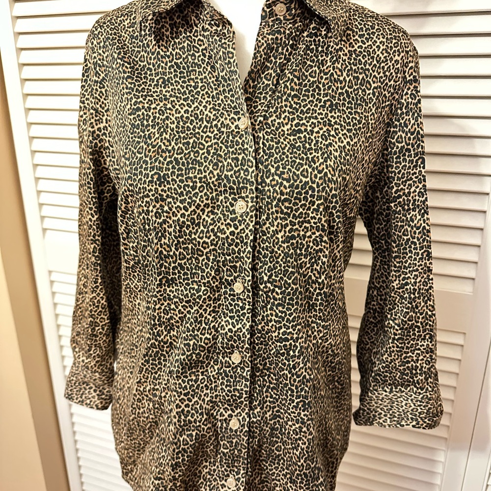 New York & Company Leopard Print Blouse - Black and Tan
